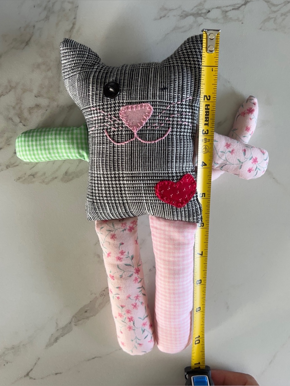 Handmade fabric scrap cat plush - Picture 5 of 7